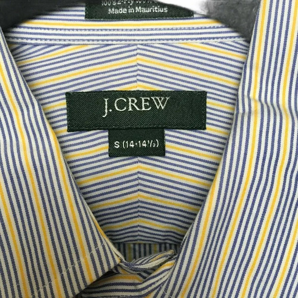 J.Crew Button Up Shirt Men's Sz S (14-14.5) Long Sleeve 2Ply Striped Blue Yellow - Picture 7 of 16